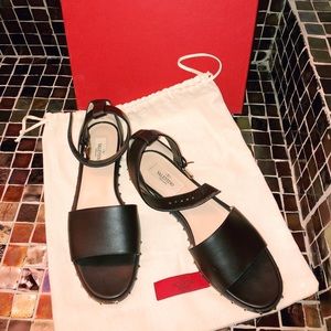 Valentino Rockstud Leather Flat Sandals